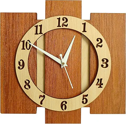 Nozvera Wooden Wall Clock for Home Decor | Stylish Designer Wall Clock for Bedroom, Living Room, Office | 12 Inch Decorative Fancy Wall Clock for Home, Modern Clock Wall (Black Gold)
